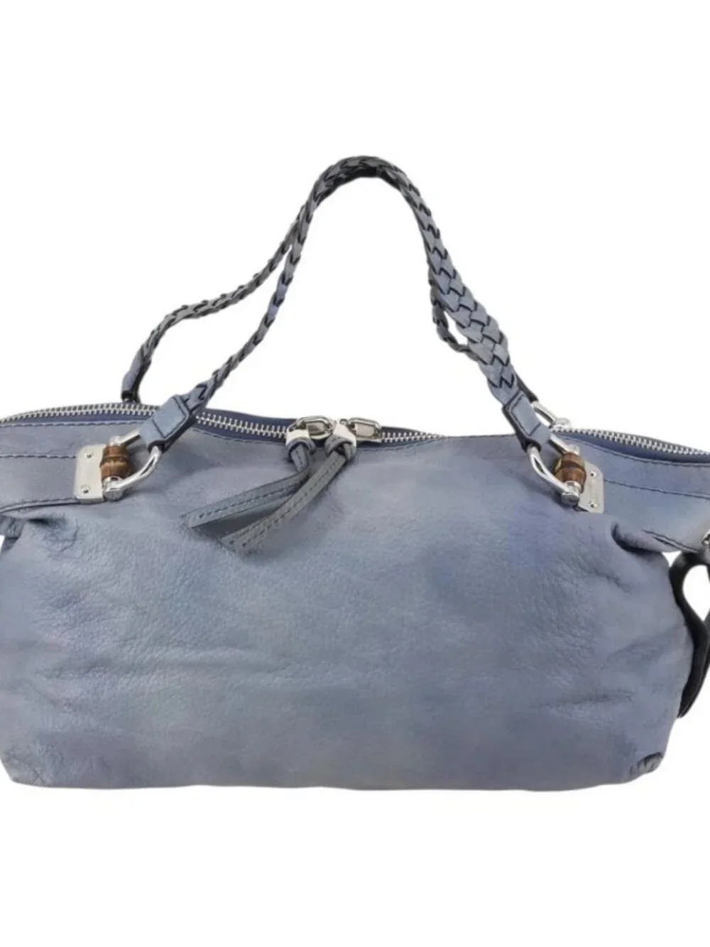 GUCCI Bamboo Tote Bag Leather Blue Auth